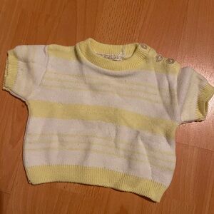 Vintage Novelty Knit Yellow and White Striped baby Sweaterer top 0-3mo